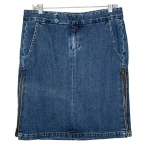 Vintage Levi’s Denim Skirt Superlow Made in USA Y2K zipper slit sides waist 33"